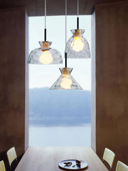 Glazen houten hanglamp