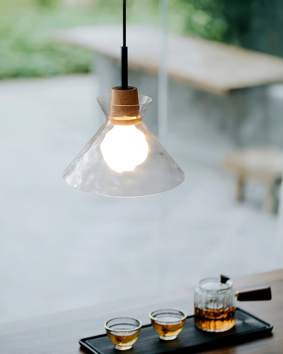 Lampe à suspension en bois et verre