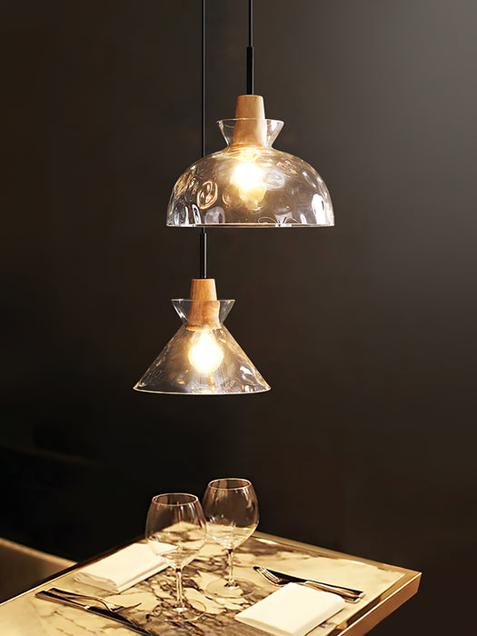 Glazen houten hanglamp