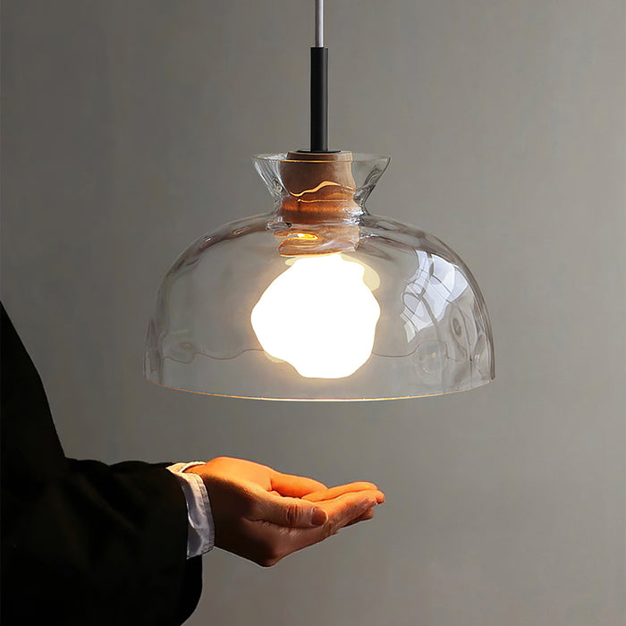 Luminária pendente de madeira de vidro