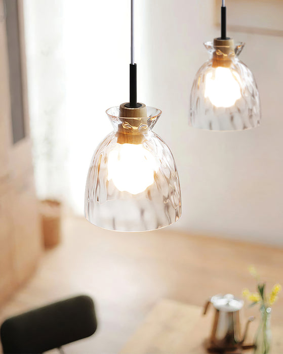Lampe à suspension en bois et verre