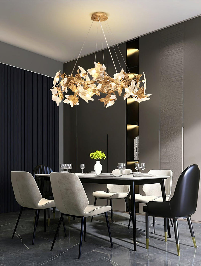 Maple Leaf Brass Chandelier