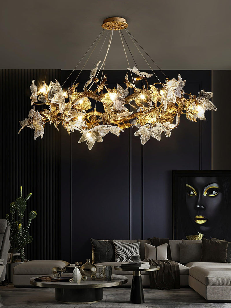 Maple Leaf Brass Chandelier