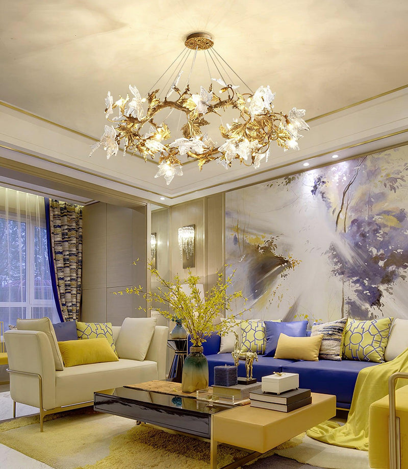 Maple Leaf Brass Chandelier