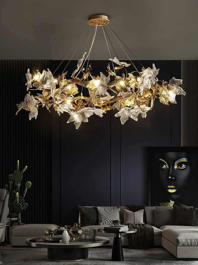 Maple Leaf Brass Chandelier