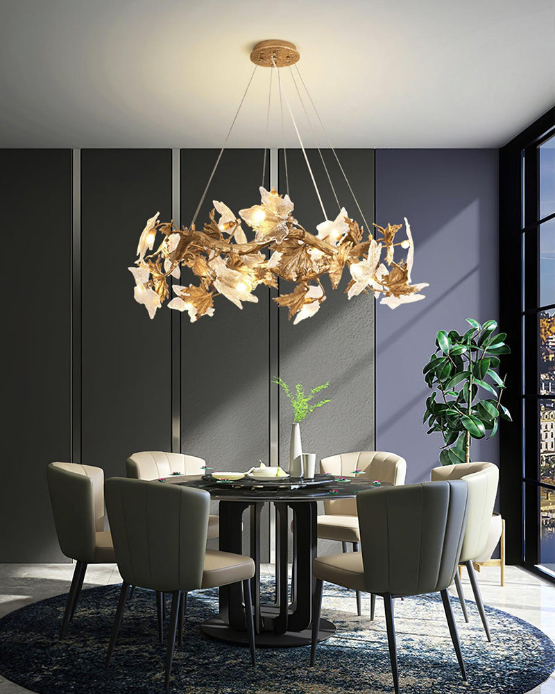 Maple Leaf Brass Chandelier