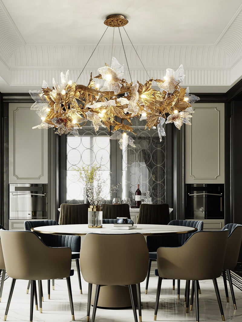 Maple Leaf Brass Chandelier