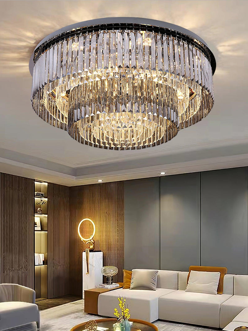 Flush Chrome Crystal Ceiling Light