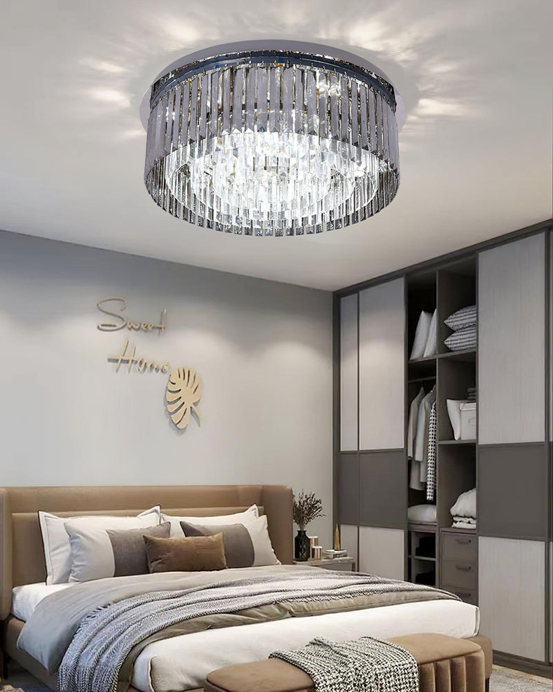Flush Chrome Crystal Ceiling Light