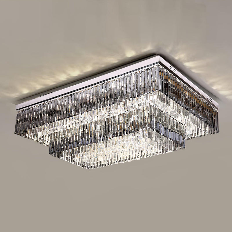 Flush Chrome Crystal Ceiling Light