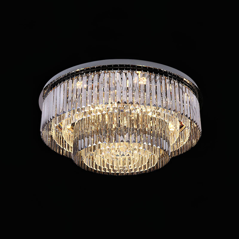 Flush Chrome Crystal Ceiling Light
