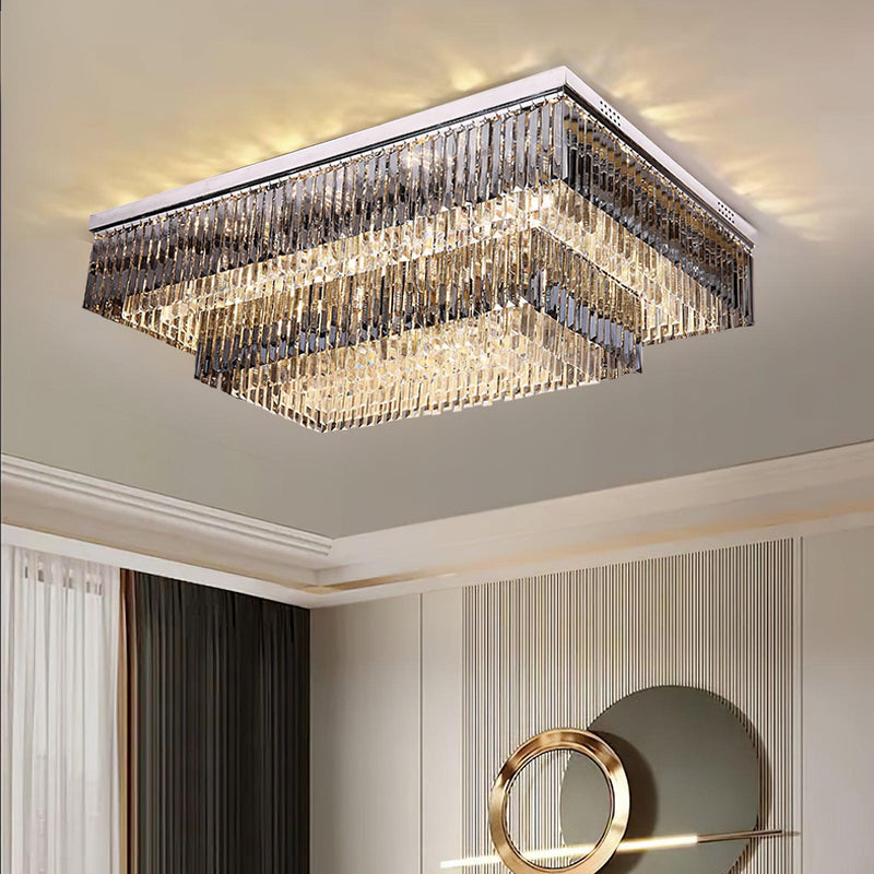Flush Chrome Crystal Ceiling Light