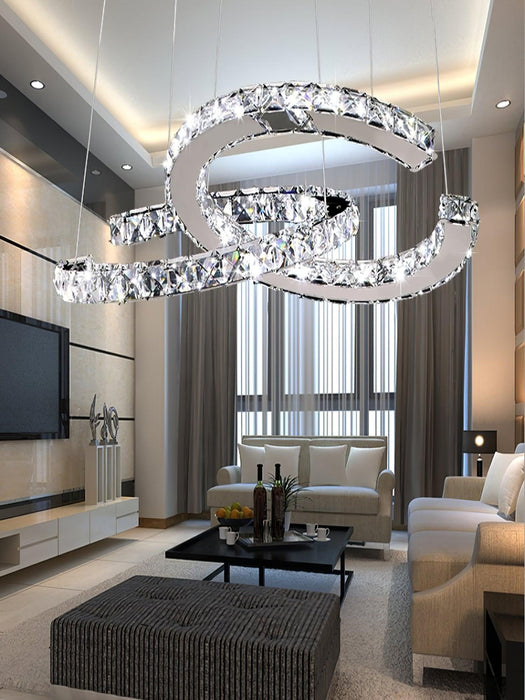 Modern Crystal Double C Chandelier