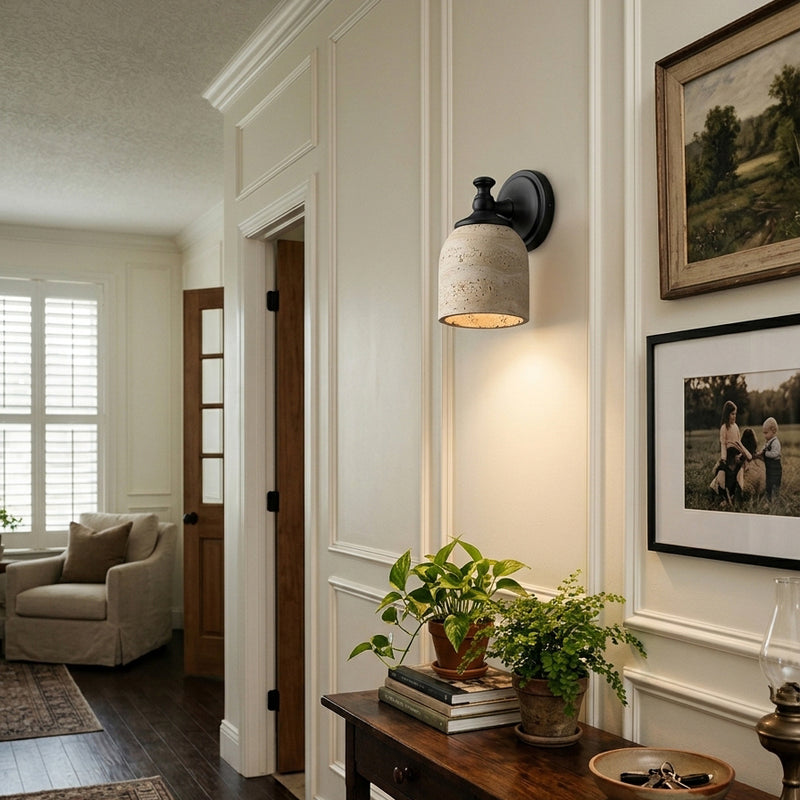 Chart Short Arm Travertine Wall Sconce