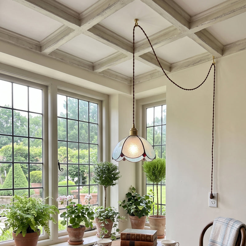 Lampe suspendue en verre teinté coloré
