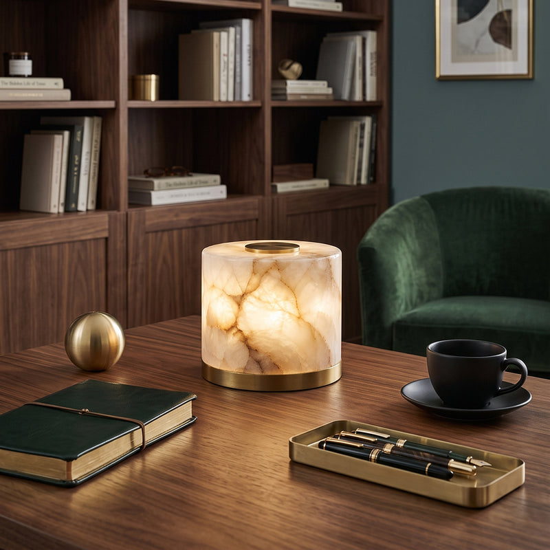 Corbin Alabaster Cylinder Table Lamp