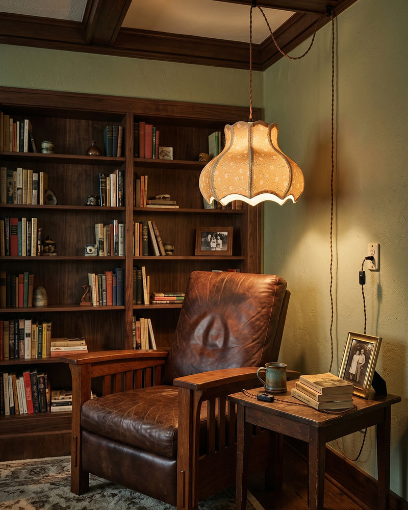 Lampe à suspension avec abat-jour en coton et lin 11,8"