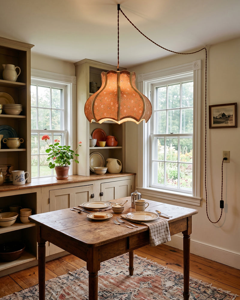 Lampe à suspension avec abat-jour en coton et lin 11,8"