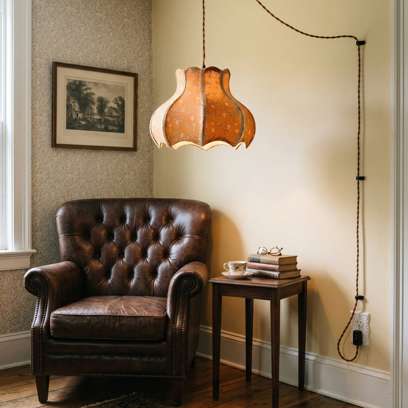 Lampe à suspension avec abat-jour en coton et lin 11,8"