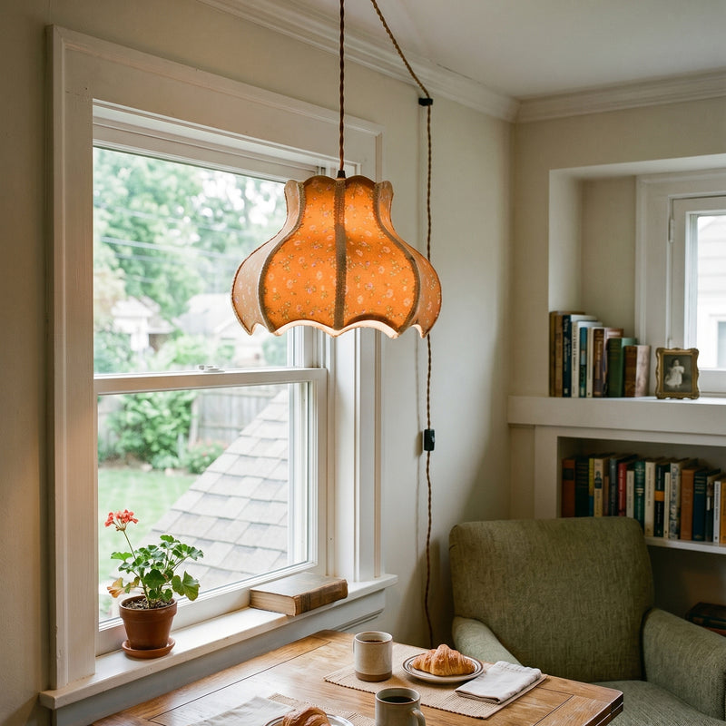 Lampe à suspension avec abat-jour en coton et lin 11,8"