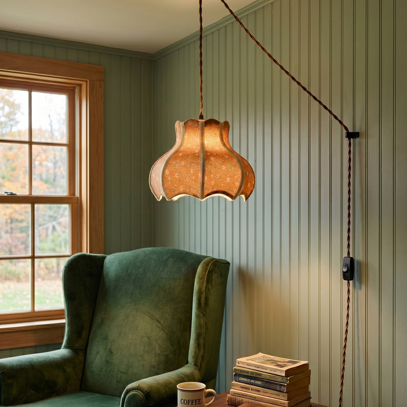 Lampe à suspension avec abat-jour en coton et lin 11,8"