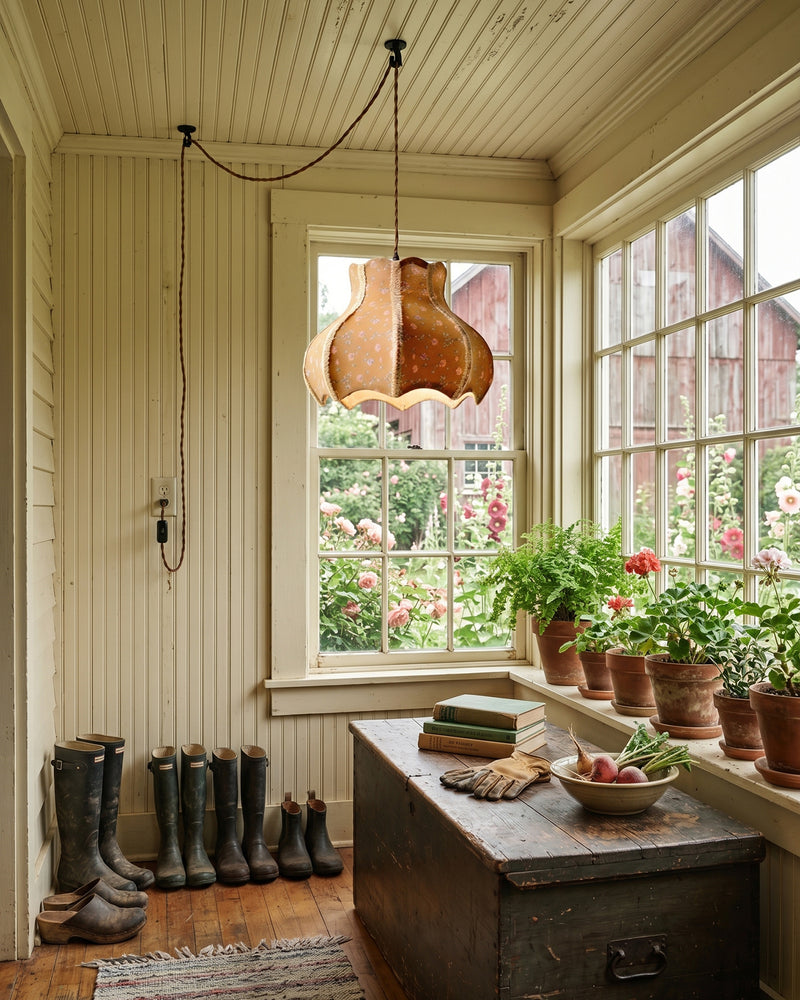 Lampe à suspension avec abat-jour en coton et lin 11,8"