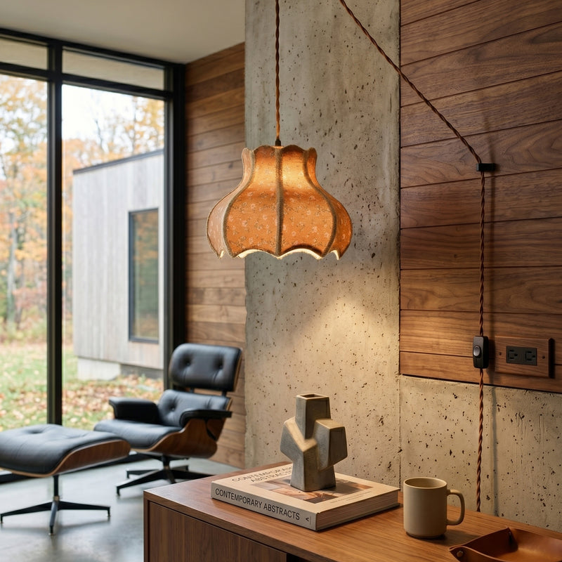 Lampe à suspension avec abat-jour en coton et lin 11,8"