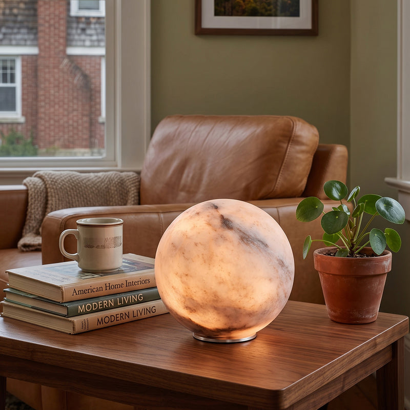 Declan Alabaster Sphere Table Lamp(Built-in Battery)