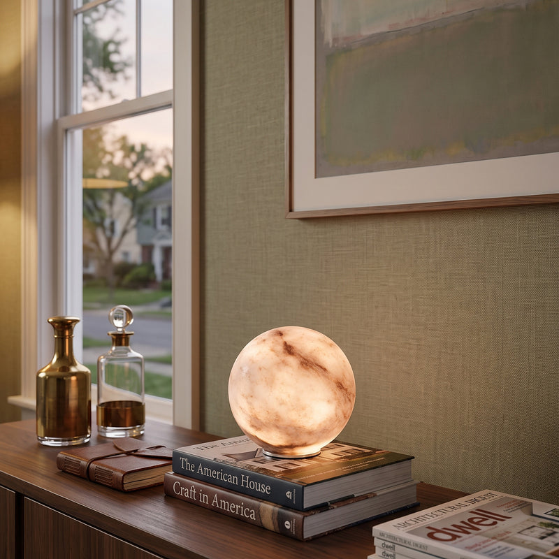 Declan Alabaster Sphere Table Lamp(Built-in Battery)