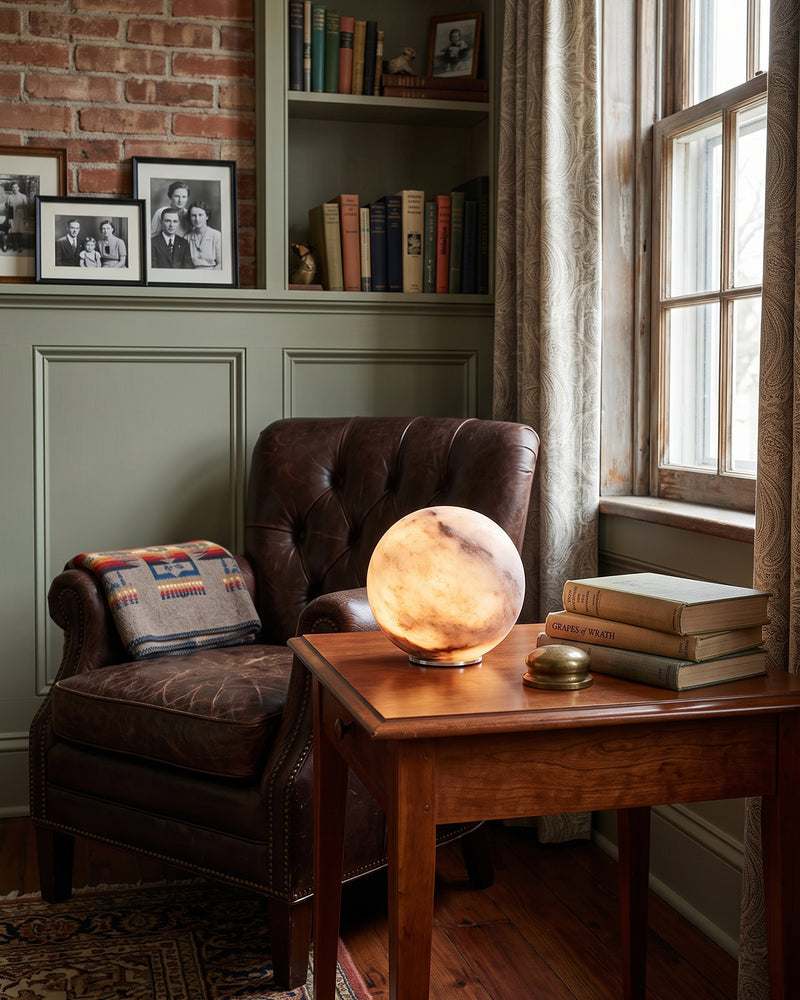 Declan Alabaster Sphere Table Lamp(Built-in Battery)