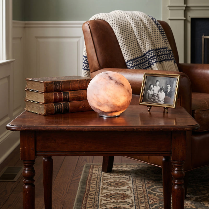 Declan Alabaster Sphere Table Lamp(Built-in Battery)