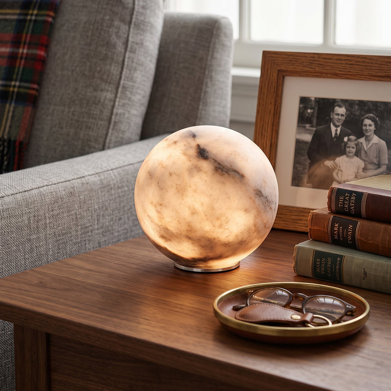 Declan Alabaster Sphere Table Lamp(Built-in Battery)