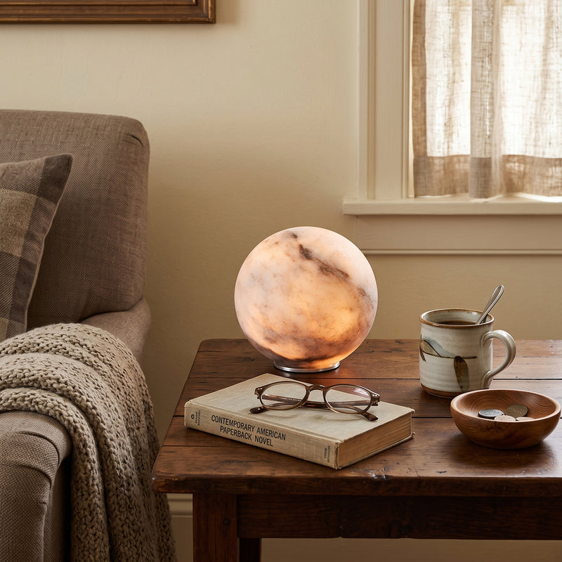 Declan Alabaster Sphere Table Lamp(Built-in Battery)