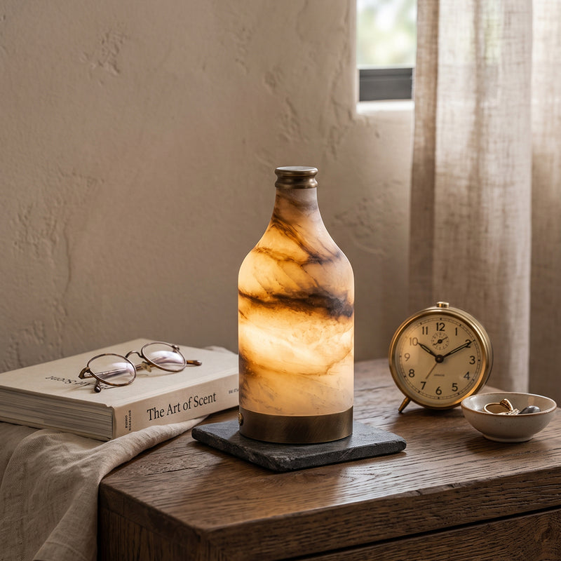 Delancey Alabaster Bottle Table Lamp (Built-in Battery)