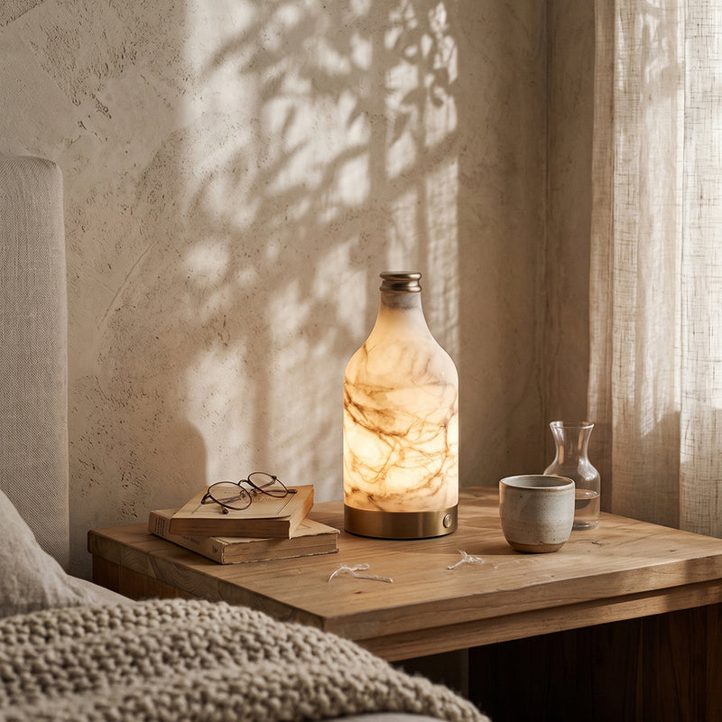 Delancey Alabaster Bottle Table Lamp (Built-in Battery)