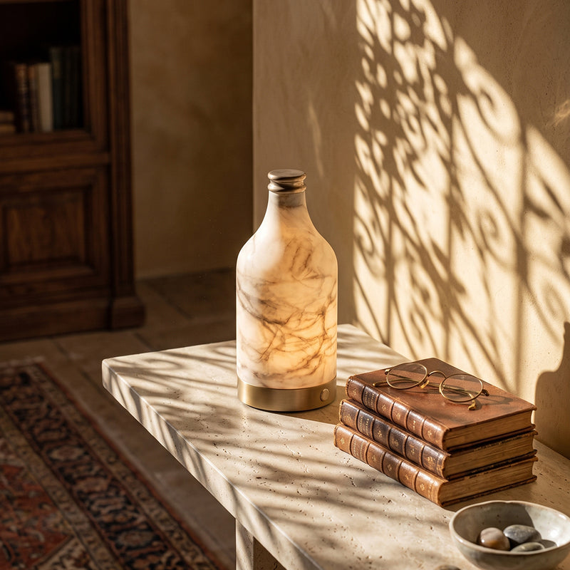 Delancey Alabaster Bottle Table Lamp (Built-in Battery)