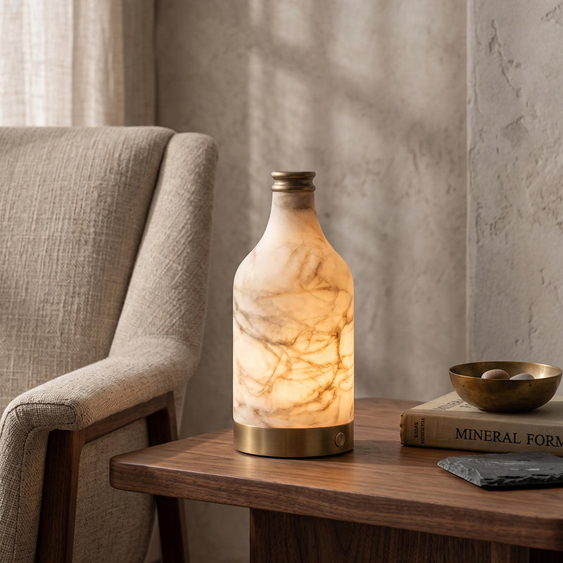 Delancey Alabaster Bottle Table Lamp (Built-in Battery)