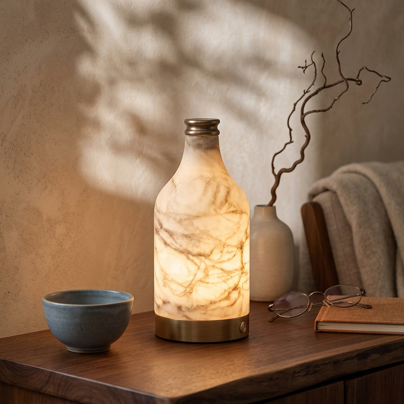 Delancey Alabaster Bottle Table Lamp (Built-in Battery)