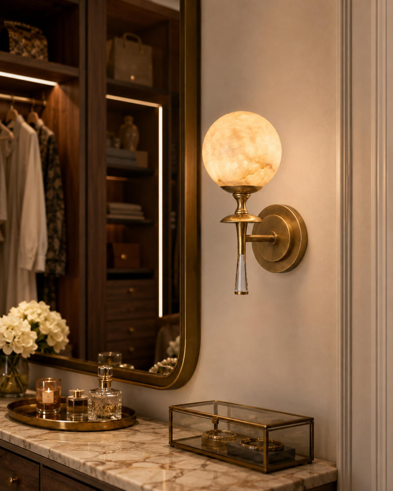 Julian Torch Globe Alabaster Sconce