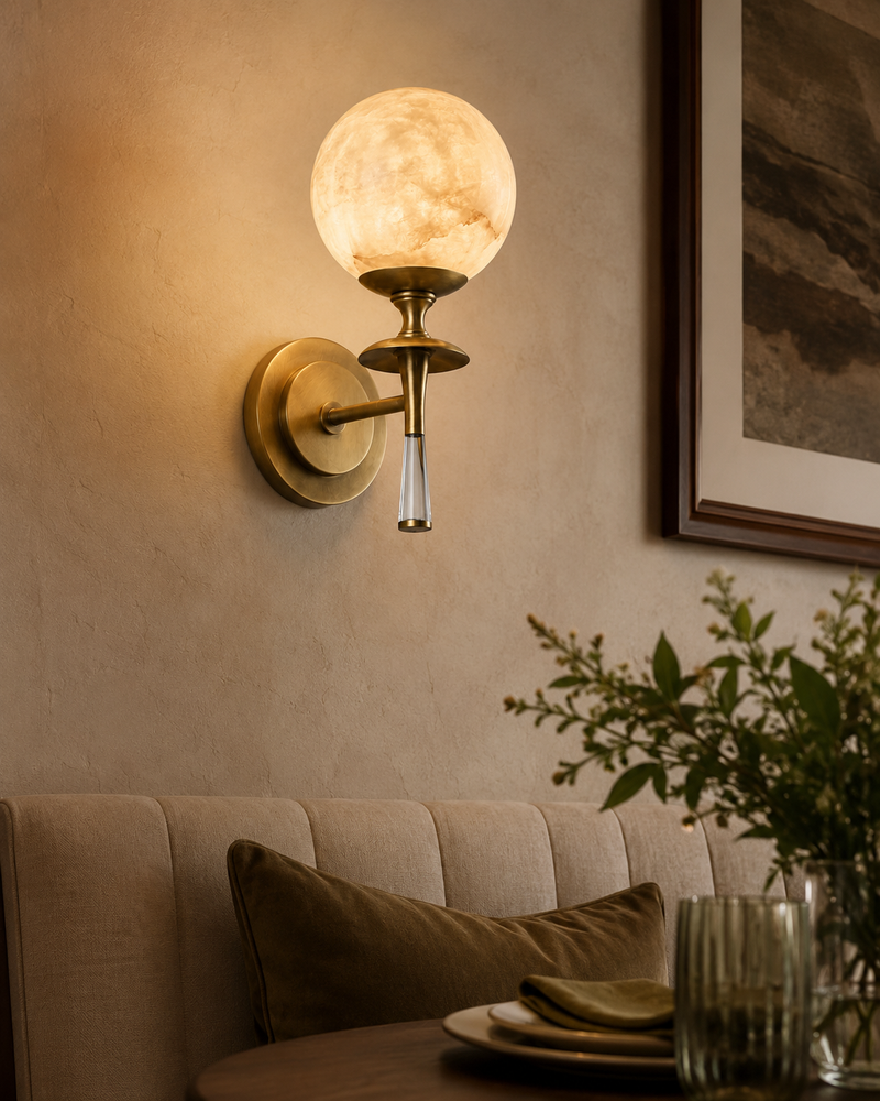 Julian Torch Globe Alabaster Sconce