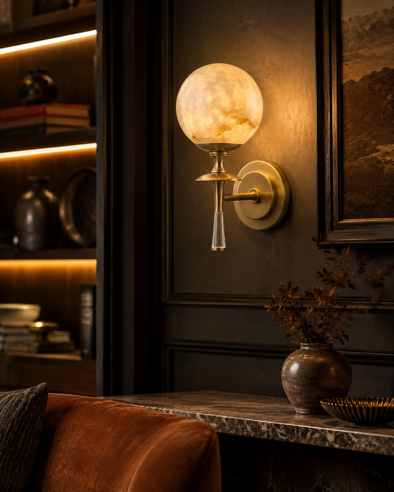 Julian Torch Globe Alabaster Sconce