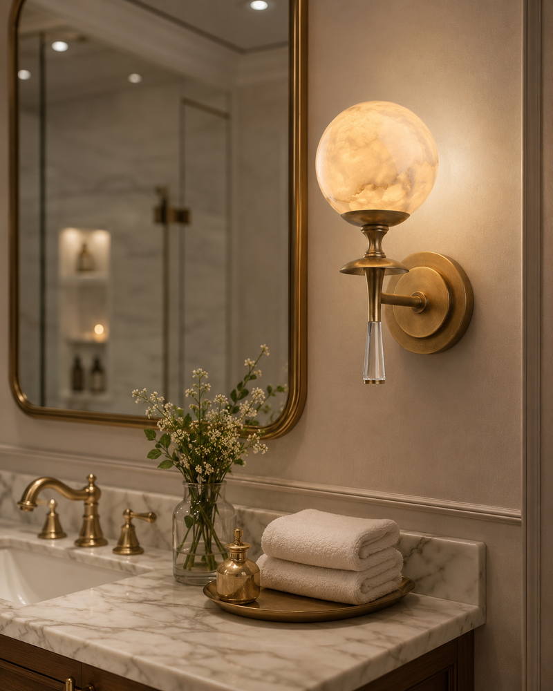 Julian Torch Globe Alabaster Sconce