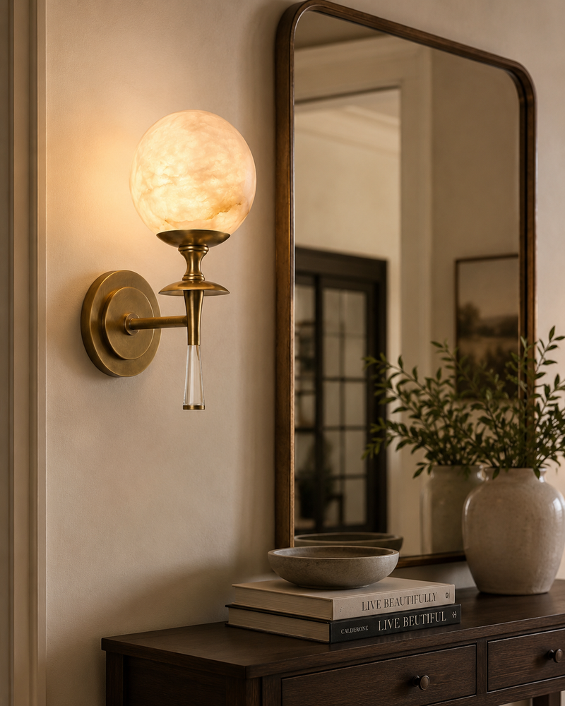 Julian Torch Globe Alabaster Sconce