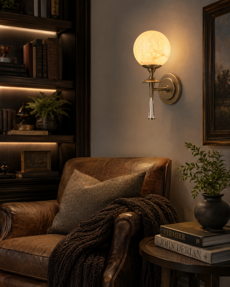 Julian Torch Globe Alabaster Sconce