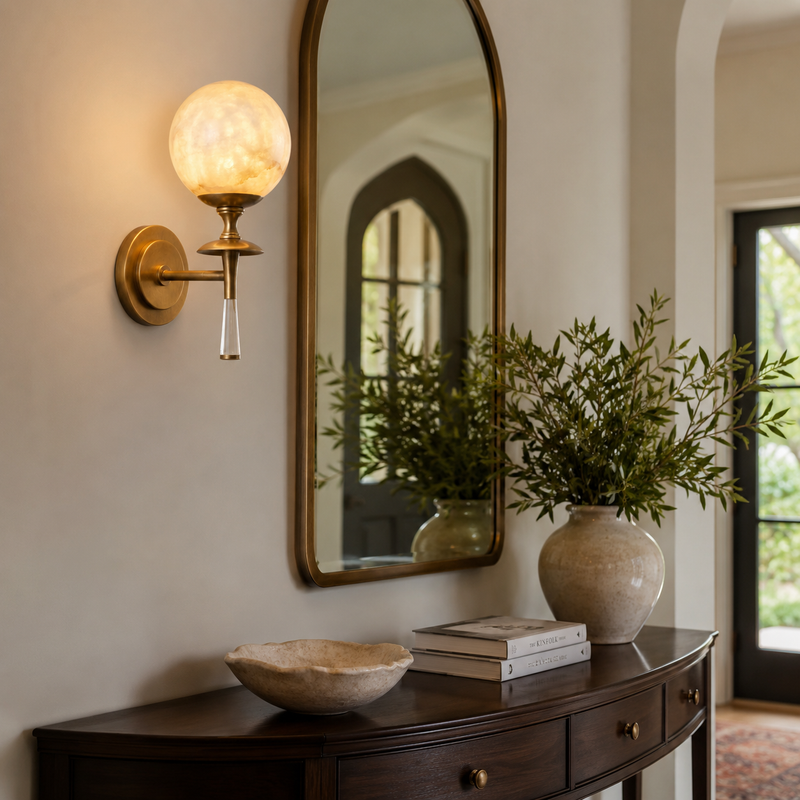 Julian Torch Globe Alabaster Sconce