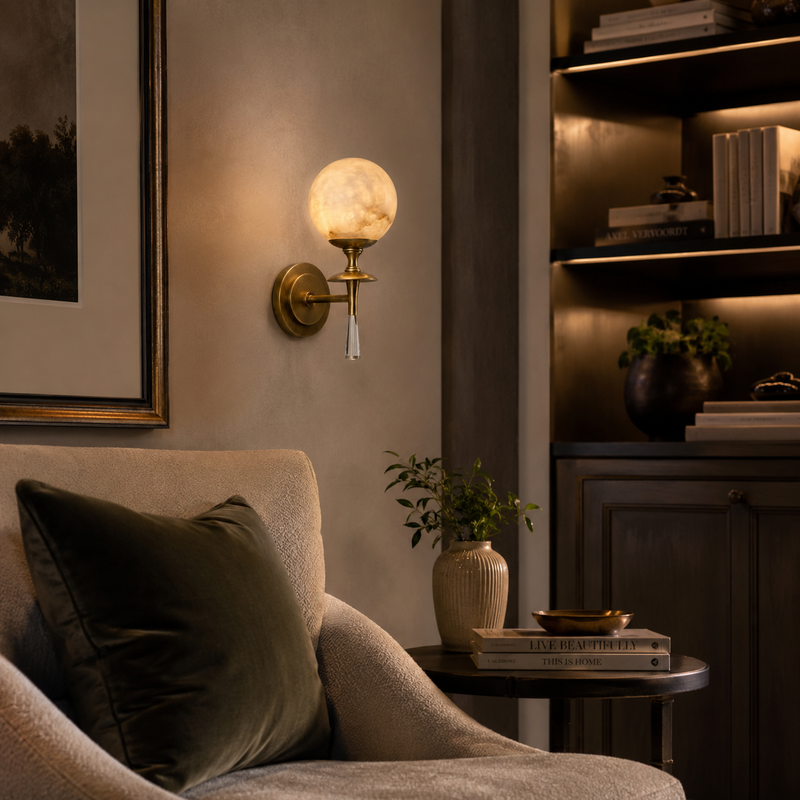 Julian Torch Globe Alabaster Sconce