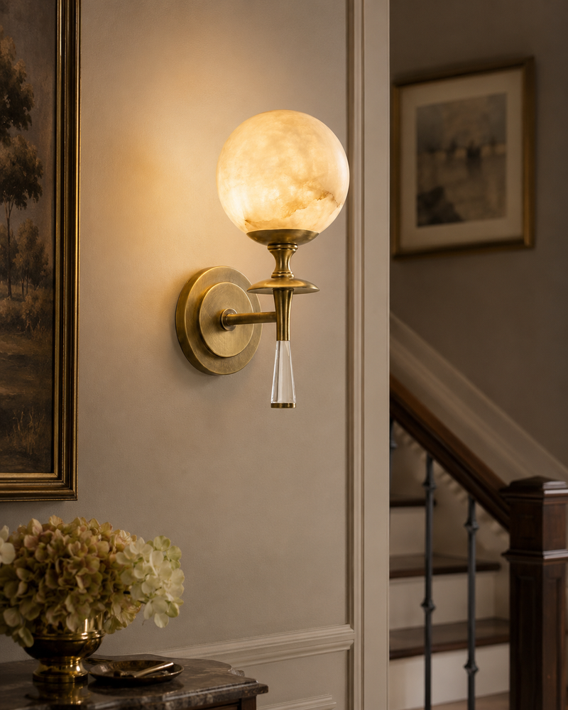 Julian Torch Globe Alabaster Sconce