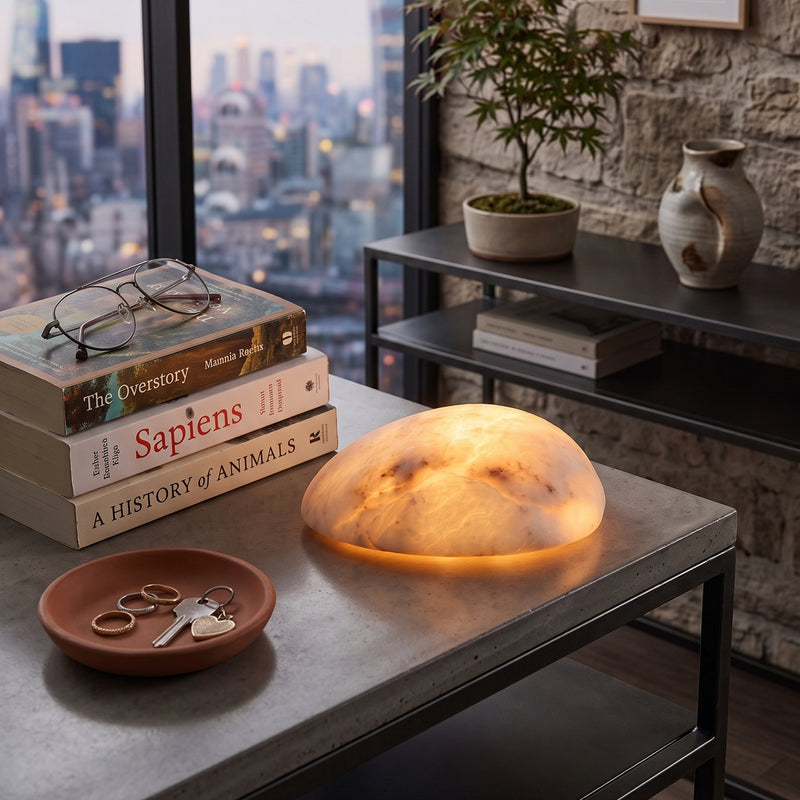 Rhea  Alabaster Tabel Lamp (Built-in Battery)