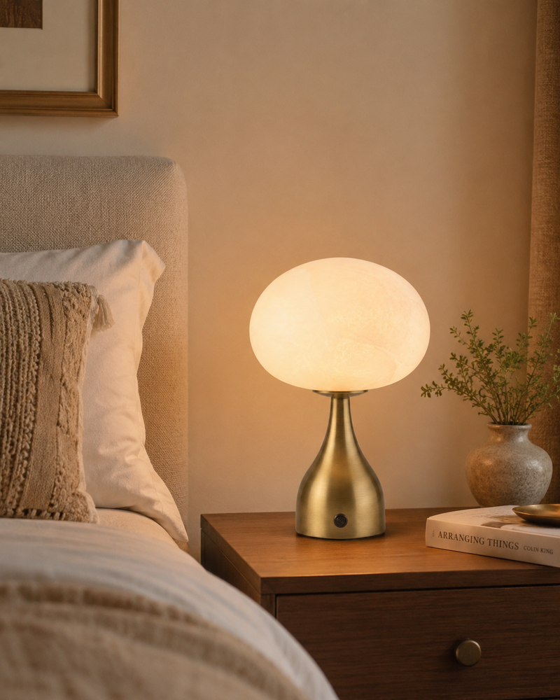 Ribbed Globe Alabaster Table Lamp