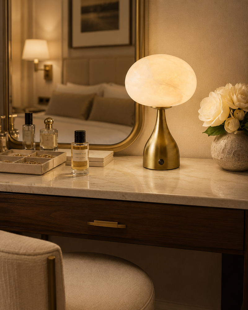 Ribbed Globe Alabaster Table Lamp